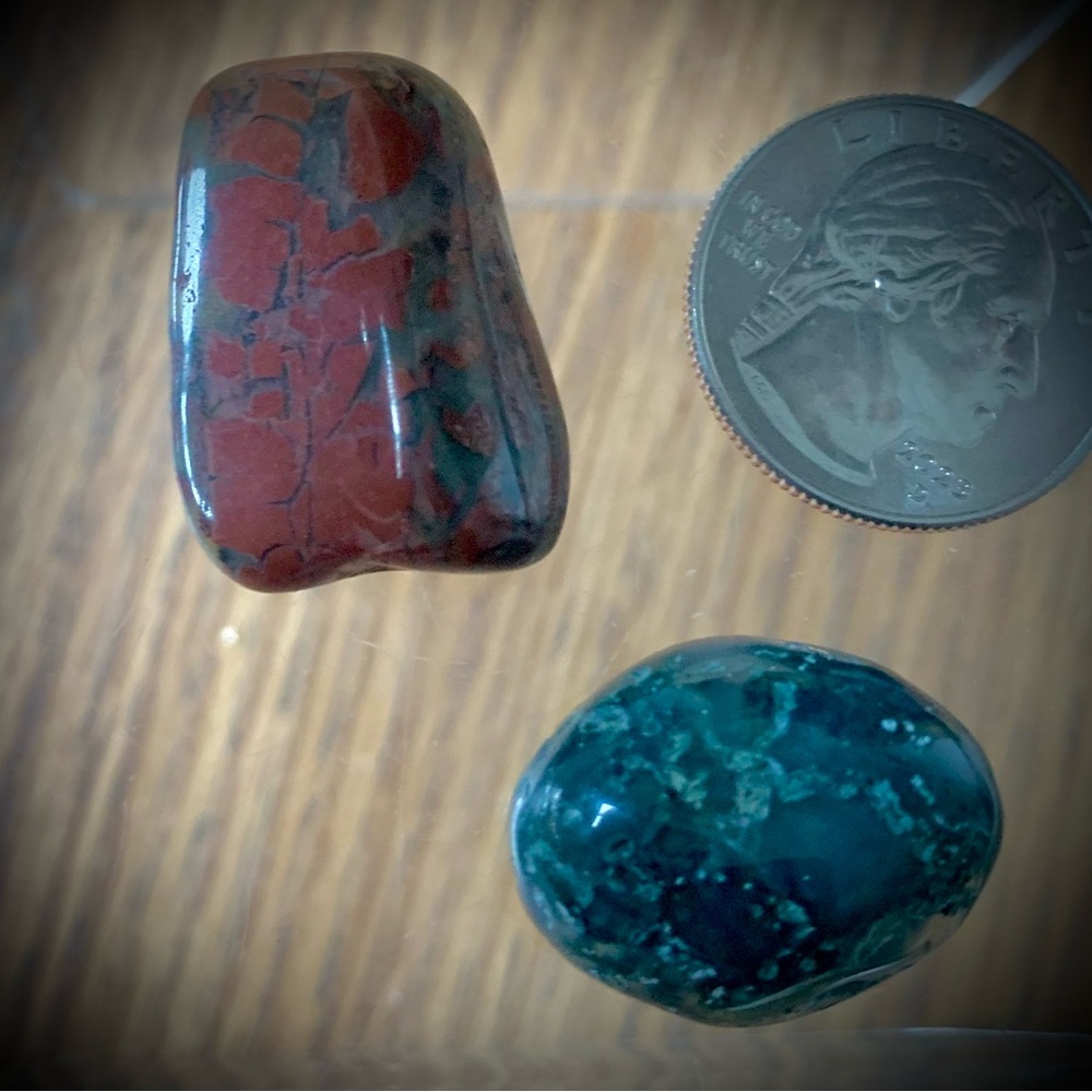 💗Brecciated Red Jasper & Moss Agate Tumbled Stone Pair Natural Polished Crystals